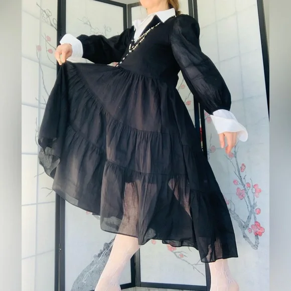 Olivaceous 🖤 NWT Bohemian Wednesday's Style Pitch Black Goth Dress